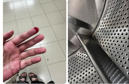 林姓女子到三重一间自助洗衣店拿取衣物时，遭刀片割伤报警。（记者吴仁捷翻摄）