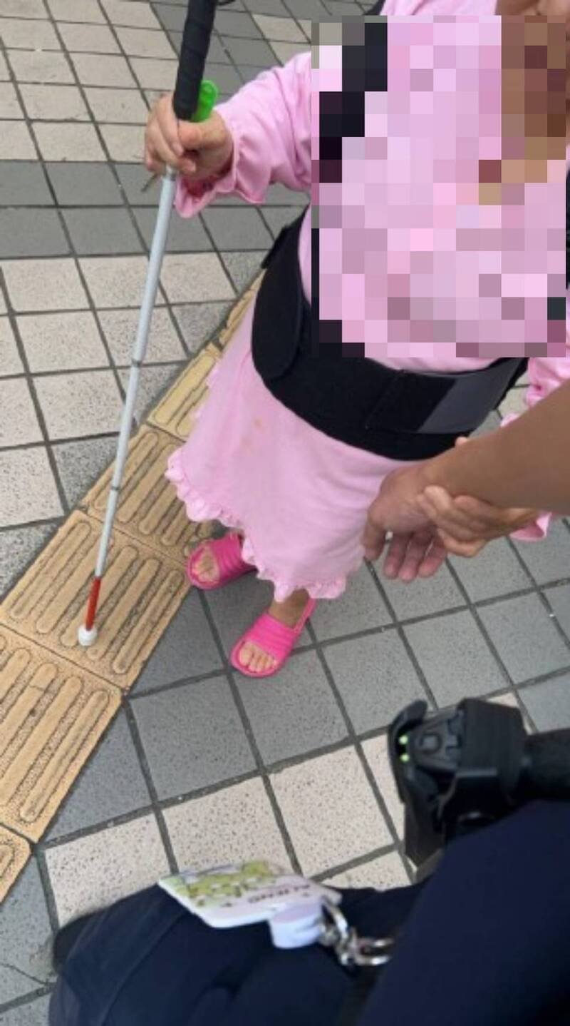 员警全程守护在侧，细心提醒并导引阿嬷跨越台阶。（记者郑景议翻摄）