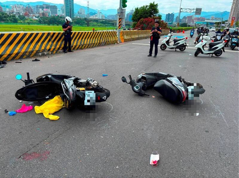 陈姓骑士行经新北环河快速道路永和安康段时，撞击曾姓女骑士，造成曾女重创不治。（记者陆运锋翻摄）